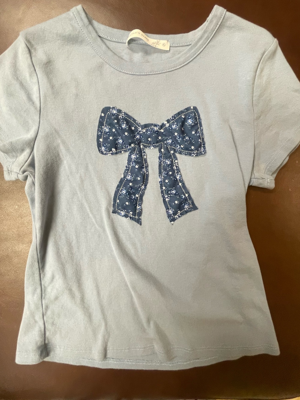 Altar'd State Light Blue Tee with Navy Floral Bow